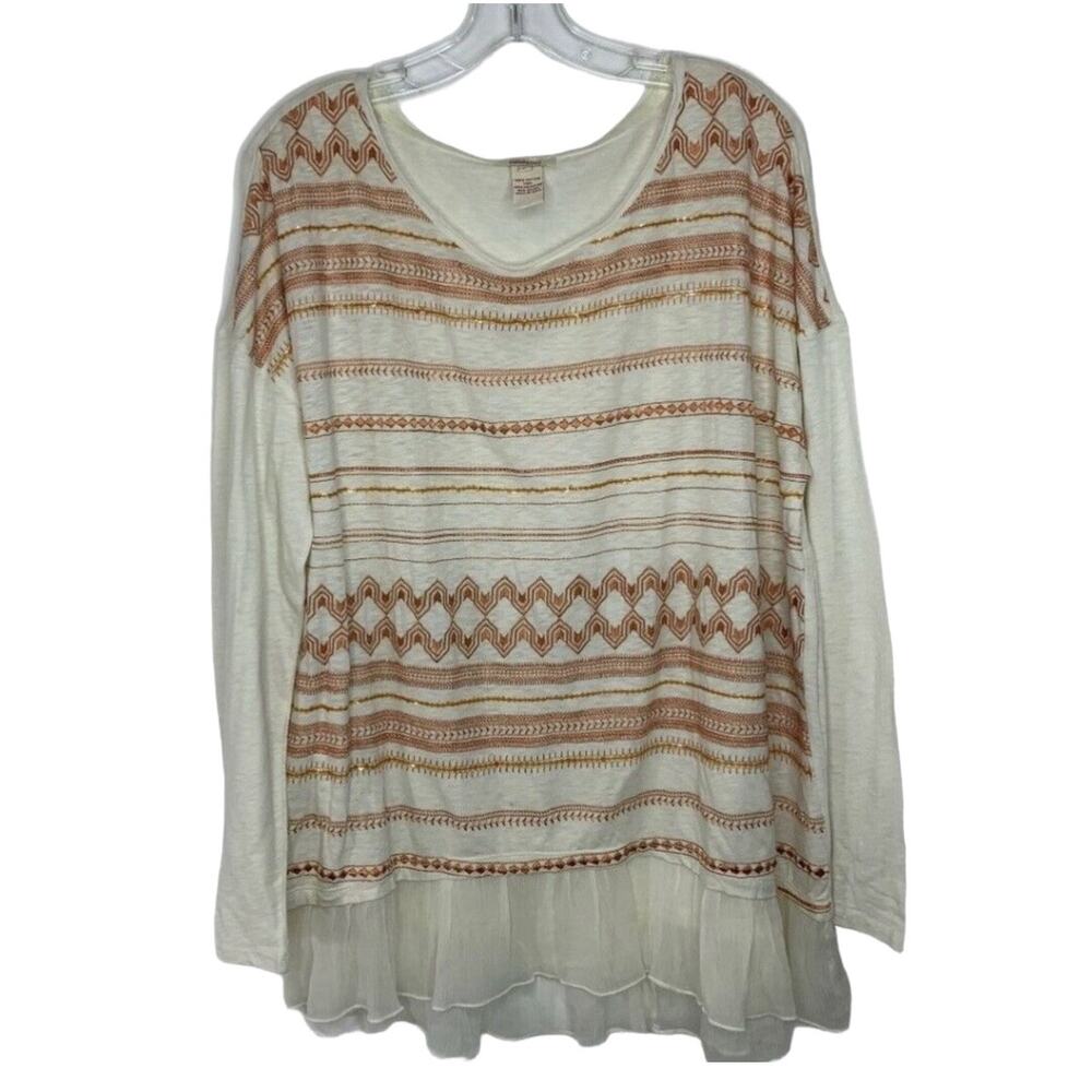 Sundance Creme‎ Embroidered Peasant Blouse Boho Prairie Cottagecore Large
